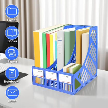 Desk File Organizer,3 Sections Upright Mesh Desktop Organizer,File Sorter Letter Paper File Holder for Home, Office & Classroom- Blue