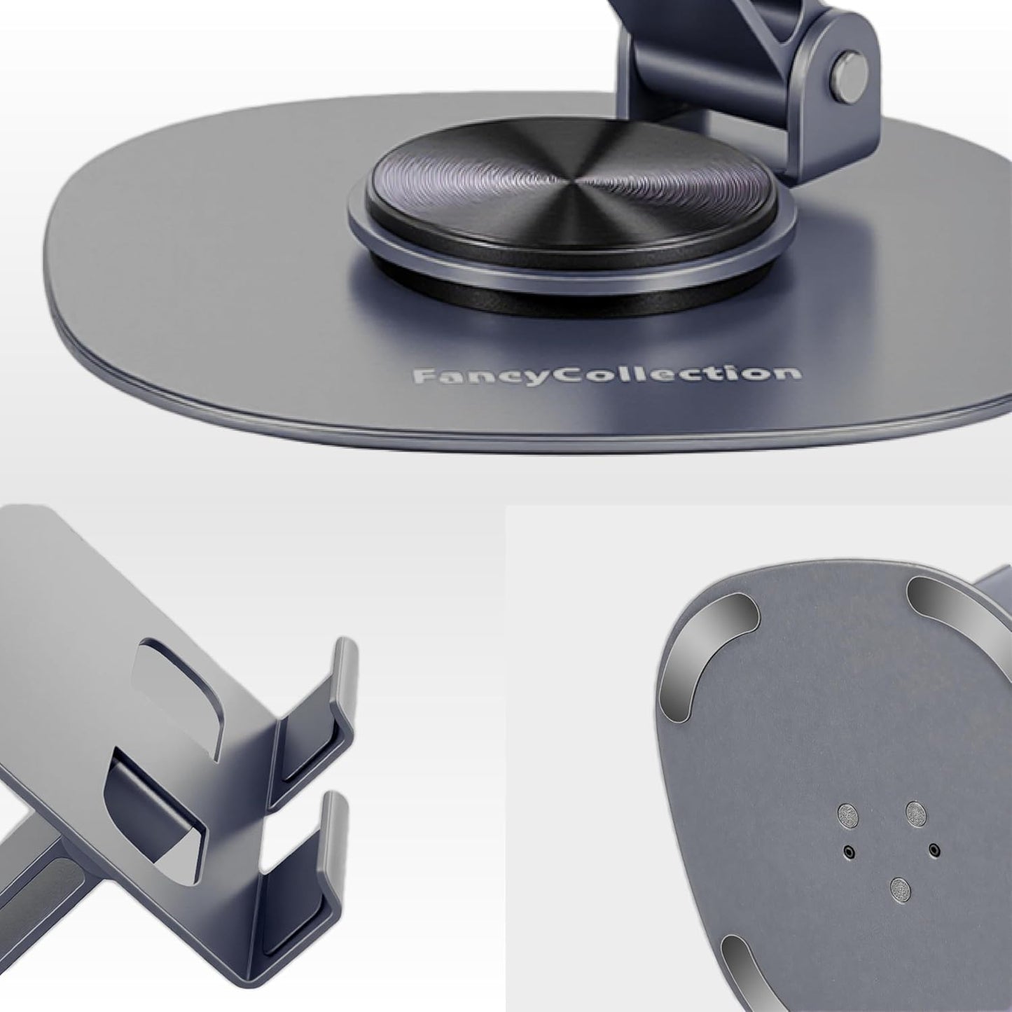 360° Rotating Metal Phone Stand - Adjustable Mobile Kickstand for All Smartphones, Compatible with iPhone, Samsung & More - Ideal for Desk, (Silver Gray)