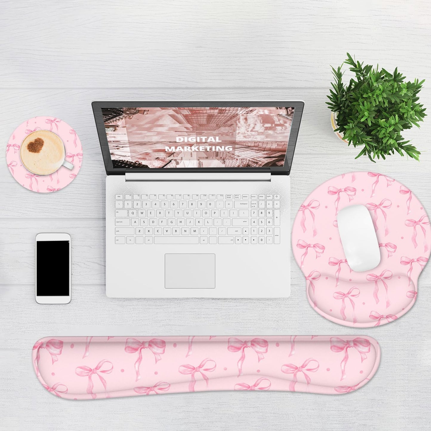 Ergonomic Mouse Pad with Wrist Rest and Keyboard Wrist Rest, Memory Foam Wrist Rest for Computer Keyboard, Easy Typing, Pain Relief, Mouse Pad Wrist Support for Gaming,Office, Laptop, Black Flower