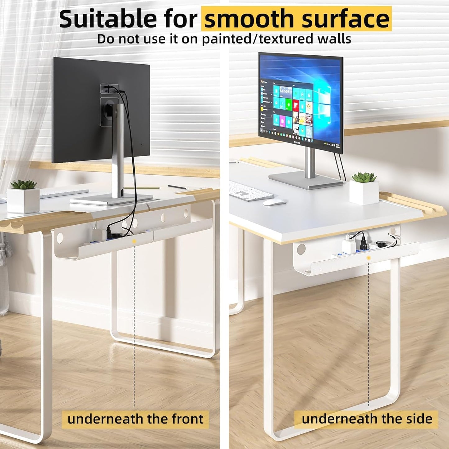 Yecaye 2 Pack Cable Management Under Desk, 31.5 in Under Desk Cable Management Tray,Cord Hider,Cord Organizer, No Screw Wire Management for Office and Home, Black