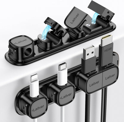 6 Pack Magnetic Cable Clips [1s Open/Lock], Laitver Cord Organizer Holder Strong Adhesive Desk Cable Management- Organize Charging Cords Neatly for Home, Office, Car,Desk, Nightstand