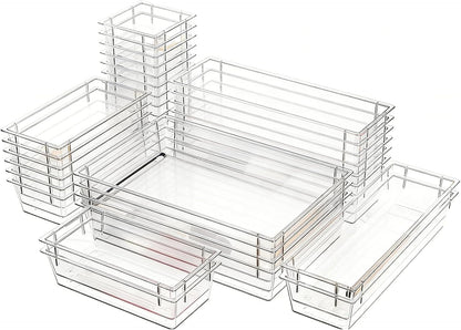Clear Acrylic Drawer Organizer Trays, 5 Size Junk Box Organization Small Storage Container Bin for Desk Makeup Bathroom Vanity Kitchen Tool Make Up Workspace Home Dorm Apartment Office Room Nightstand