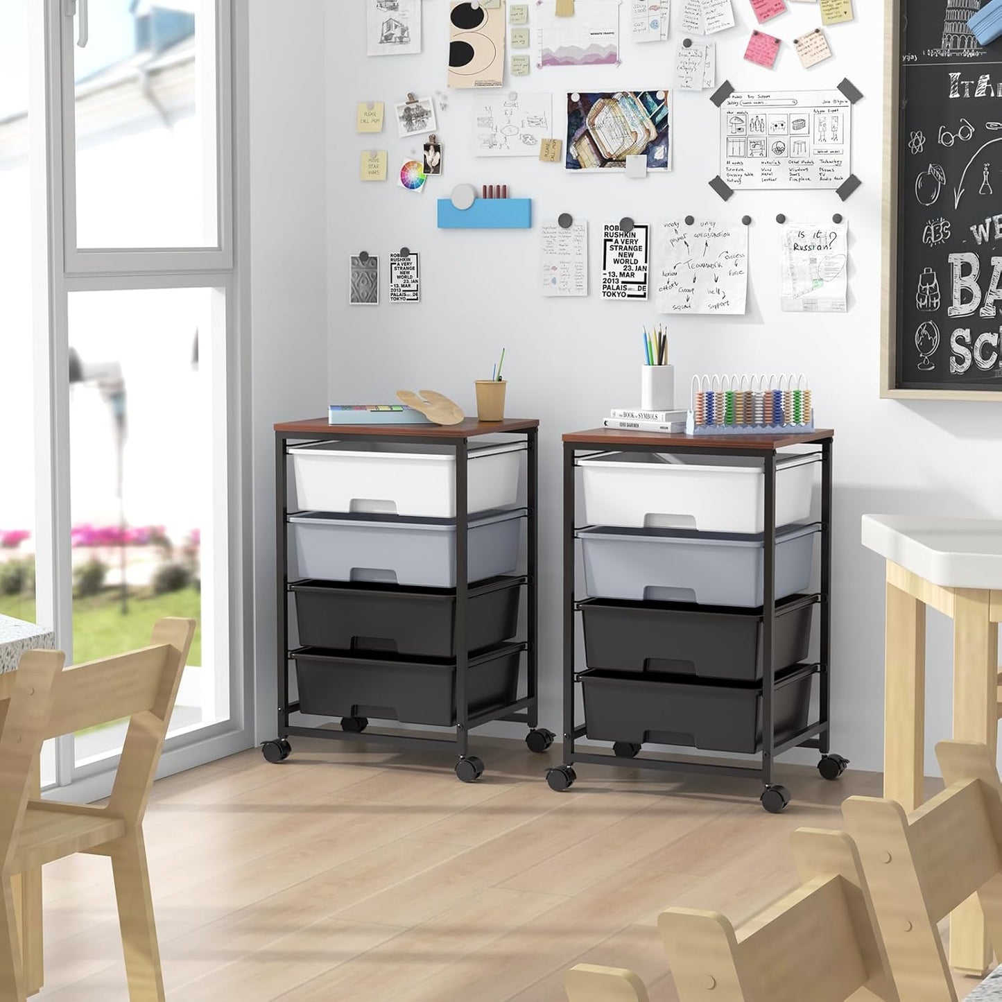 SYKIARIOL Utility Cart with 4 Drawers, Multipurpose Rolling Storage Cart with 4 Drawers and 2 Lockable Wheels, 4-Tier Rolling Storage Cart Organizer for Home Office Dorm, Bright White