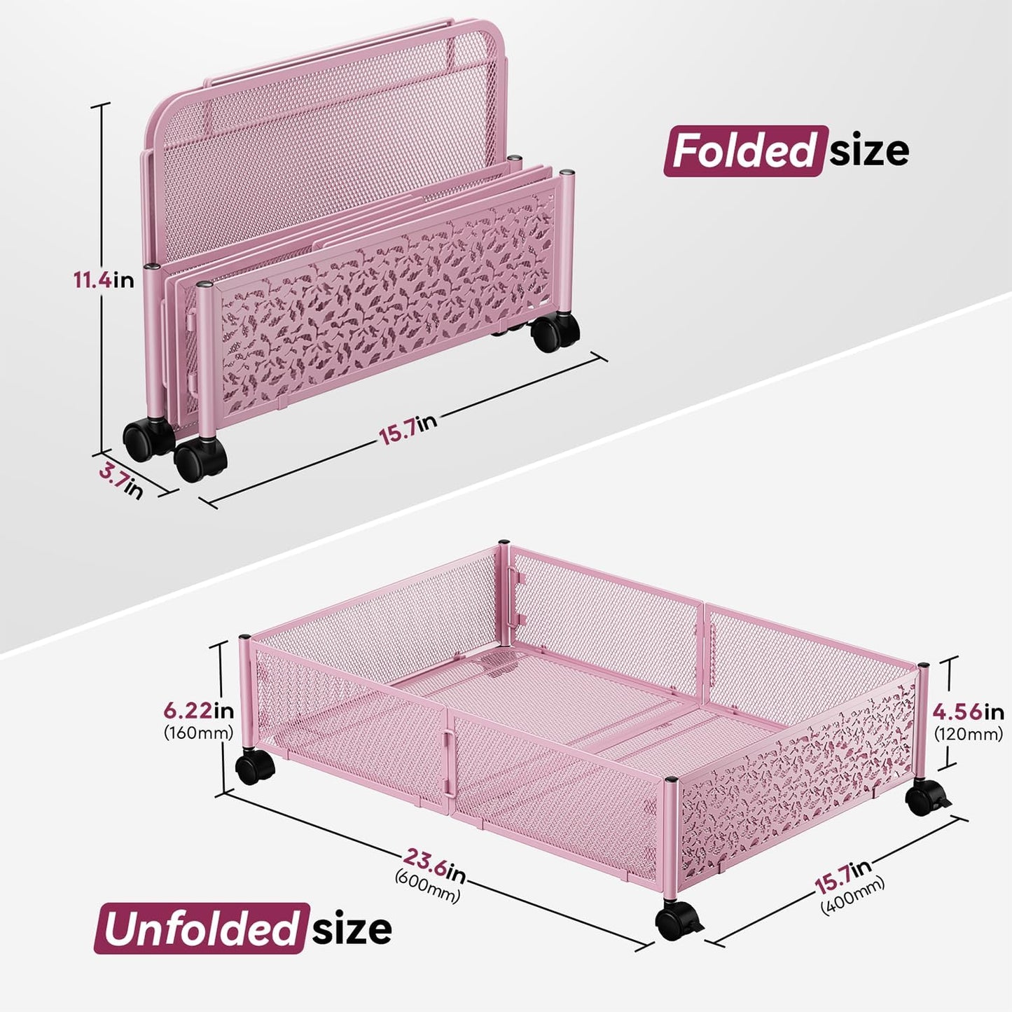 PHINOX Under Bed Storage Containers with Wheels, Under Bed Shoe Storage Organizer Drawer, Tool-free Assembly Metal Storage Containers for Bedroom Clothes Shoes Blankets -2PCK