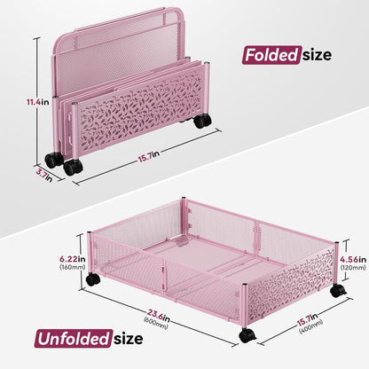 PHINOX Under Bed Storage Containers with Wheels, Under Bed Shoe Storage Organizer Drawer, Tool-free Assembly Metal Storage Containers for Bedroom Clothes Shoes Blankets -2PCK