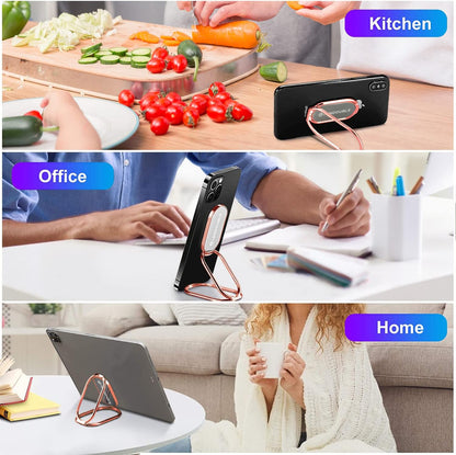 Foldable Cell Phone Stand for Desk, Adjustable Cellphone Ring Holder Finger Kickstand for Office Desktop & Magnetic Car Mount, Rotatable Multi-Angle Hand Grip for iPhone 16 15 Smartphones Back Case