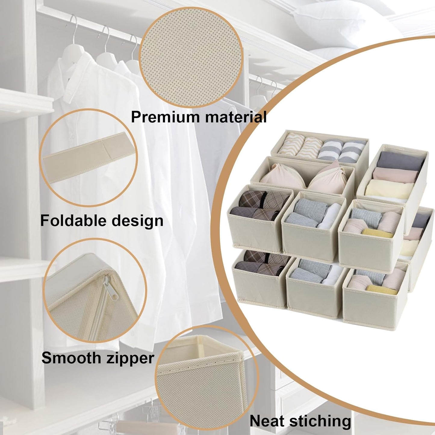 Fordonral 12 Pack Drawer Organizer Clothes, Foldable Fabric Dresser Organizer Closet Organizers and Storage Box for Underwear,Folded Clothes,Baby Clothing,Socks,Bra,Towels,Ties(12 Pack,Gray)