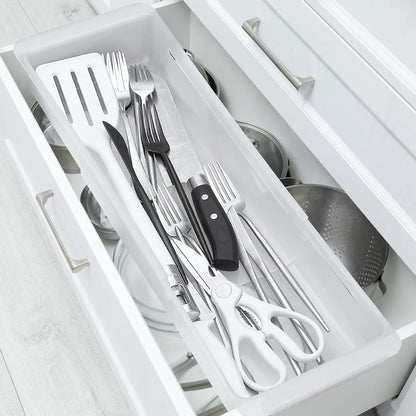 2 Pack Deep Drawer Organizer Bins, Adjustable Sliding Drawer Organizer Bin Expandable Tray for Kitchen Utensils, BBQ Tools, Towels, Durable Plastic Sliding for Easy Storage (17" to 27”)