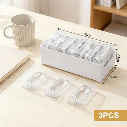 3 PCS Cable Organizer Box with 7 Clear Switch Case, Charger Cord Organizer Box for Home Office Desk Storage Accessories