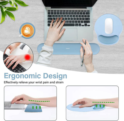 MOSISO Wrist Rest Support for Mouse Pad&Keyboard Set, Circle Curved Ergonomic Mousepad&Coaster Non-Slip Base Home/Office Pain Relief&Easy Typing Pad with Soft Cloth&Silicone Lining, Antique Green