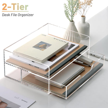 SANRUI Paper Organizer for Desk,Acrylic Stackable Letter Tray, Clear Desk Organizer, Paper Sorter for Office,Home or School,2-Pack