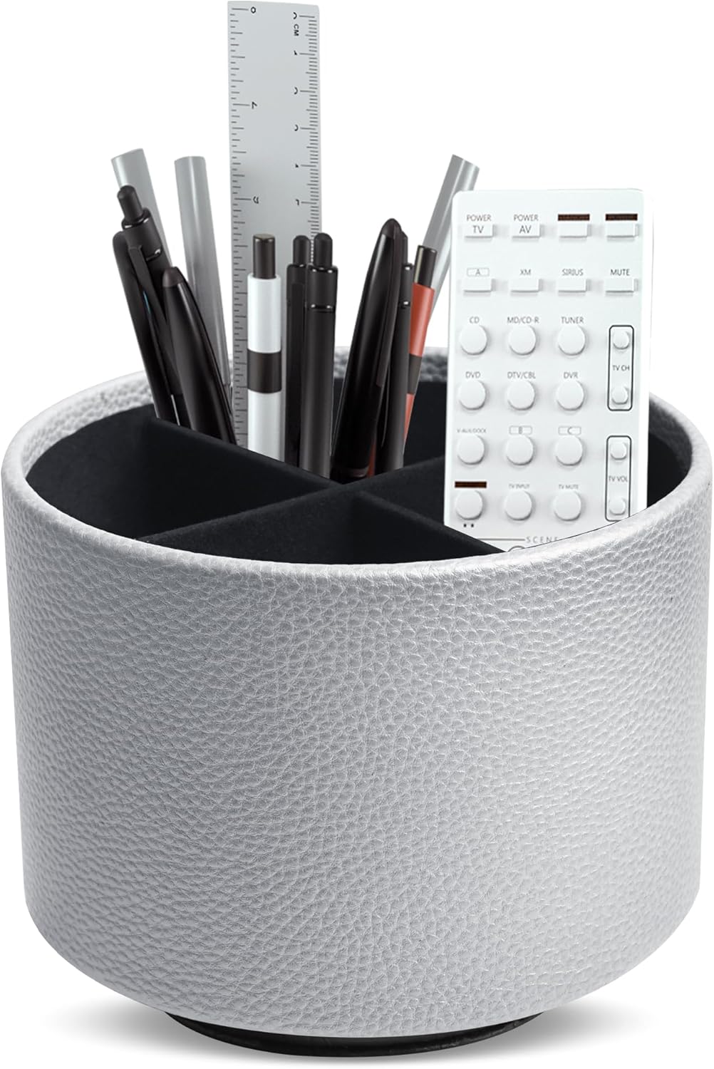Hennaja Round Leather Art Supply Organizer,Remote Control Holder,360 Degree Rotating,Multi-Functional Pencil Holder,4 Compartments Desktop Stationary Organizer(1-Blue Bird) - Colors C
