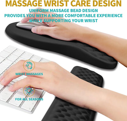 Hokafenle 2 in 1 Ergonomic Mouse Pad Wrist Support & Wrist Rest for Computer Keyboard Set, with Relieve Carpal Tunnel Pain Massage Bulge and Full Memory Gel Design (2In1 Set, Light Green)