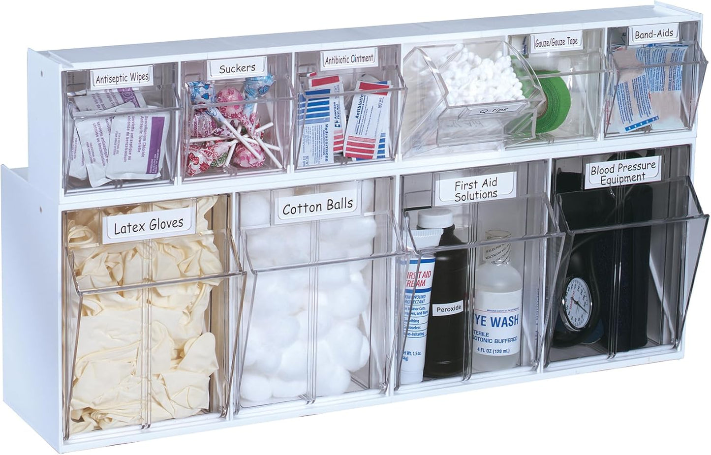 Deflecto Interlocking Tilt Bin, 9 Bin Unit, Clear and White, 23-5/8” x 3-5/16” x 2-5/8” (20903OP)