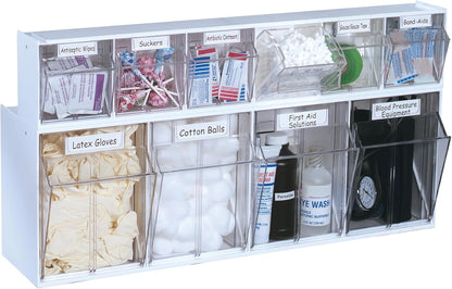 Deflecto Interlocking Tilt Bin, 9 Bin Unit, Clear and White, 23-5/8” x 3-5/16” x 2-5/8” (20903OP)