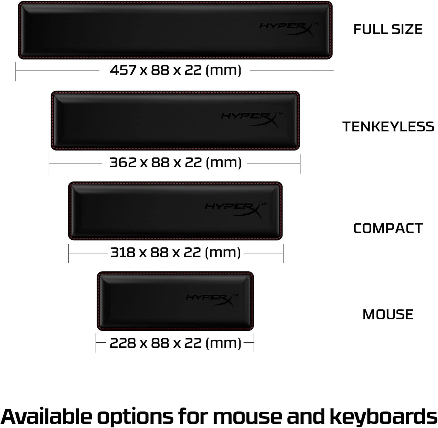 HyperX Wrist Rest - Full Sized - Cooling Gel - Memory Foam - Anti-Slip - Ergonomic - Keyboard Accessory, Black
