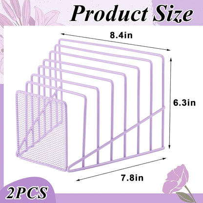 2 Pcs 7 Section Wire File Organizer for Desk, Metal Mesh Incline File Holder, Letter & Magazine Folder Rack, Desktop Paper Sorter for Home Office School (Golden)