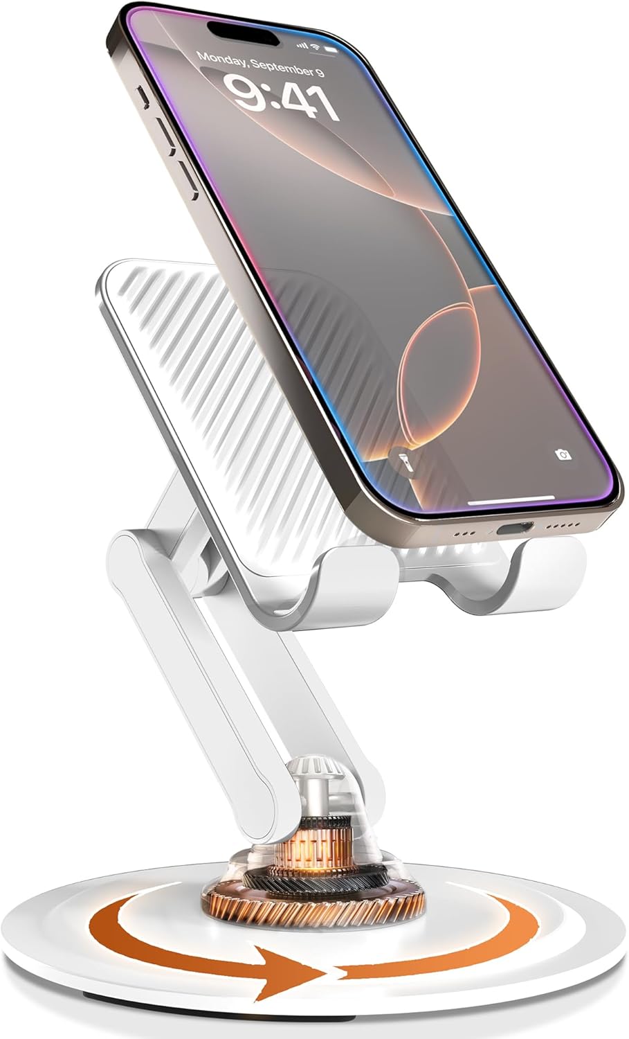 COOPER 360° Stand, Rotating Cell Phone Stand for Desk | Sturdy Metal Base, Foldable, Portable | Cell Phone Holder for Desk (Piano Black)