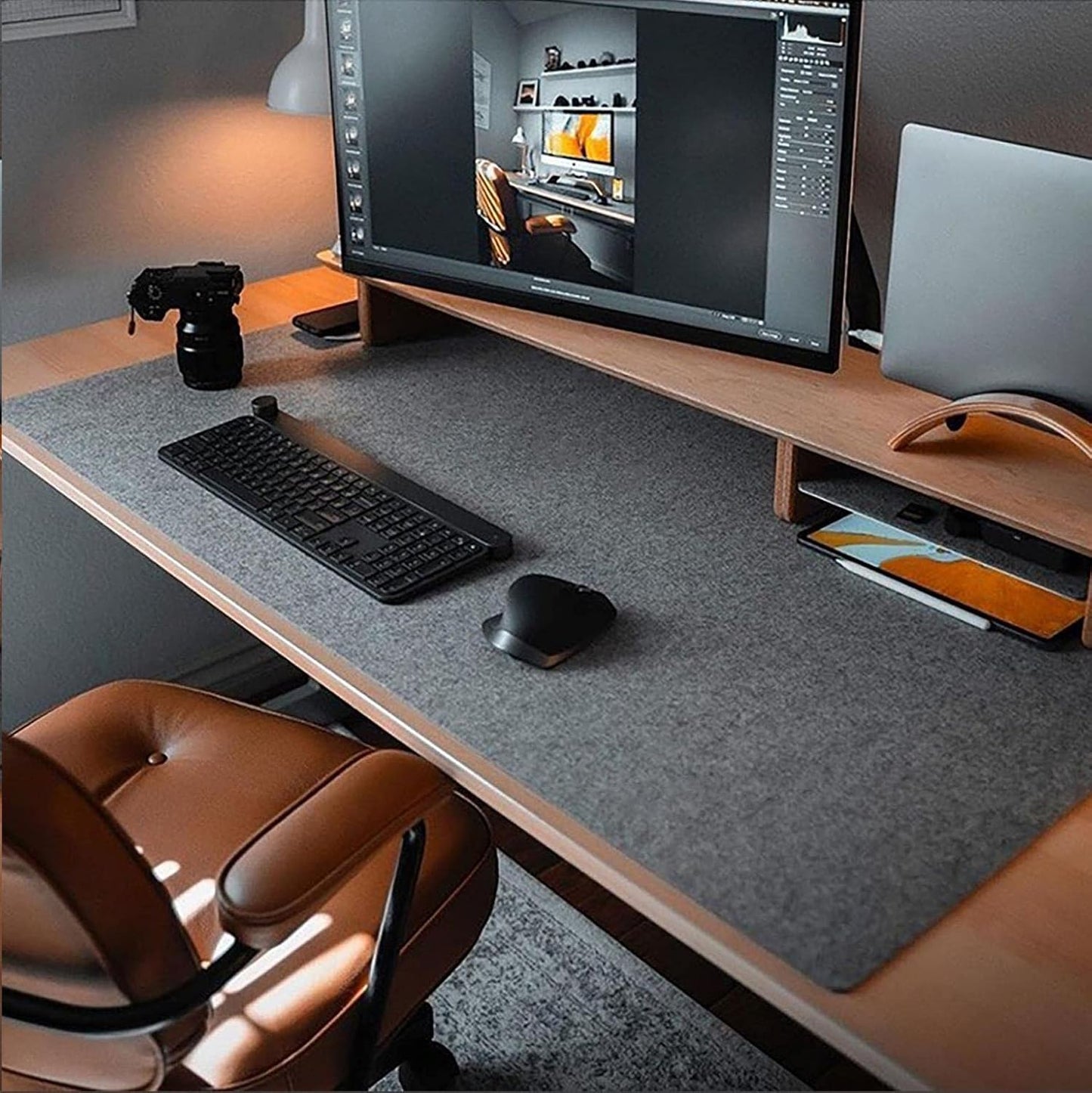 DawnTrees Felt Desk Pad,Keyboard Mat (35.8" x 11.8"),Large Felt Mouse Pad,Computer Desk Mat XL,Desk Protector for Office (Light Gray)