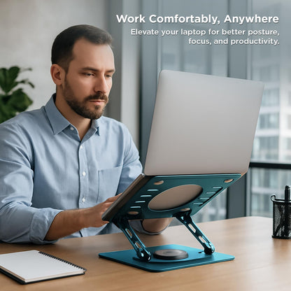 Uncaged Ergonomics Swivel Laptop Stand for Desk, Adjustable Computer iPad Stand for Desk w/ 360 Rotation, Portable Laptop Holder for Home Office Ergonomic Supplies (Black)