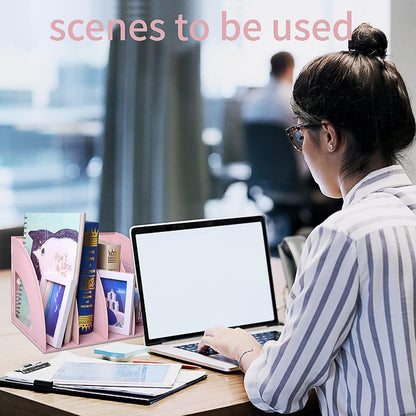 SAYEEC Magazine Holder Sturdy Binder Holder Desk File Sorter Plastic File Folder Organizer Stand Book Shelf Dividers Vertical Storage Rack Desktop Bookshelf Display Box for Office School Home (Black)