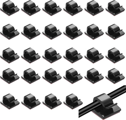 105 Pcs Self Adhesive Cable Clips Cables Ties, Black Wall Wire Cable Management Clips, Adhesive Cord Holder Clip for Wall Under Desk Ethernet TV Cables Clamp