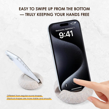 Artificial Stone Cell Phone Stand for Desk Handcraft Pebble Shape Minimalist Decor for Desk Kitchen Counter Office Easy of Use Sturdy and Stable(Beige Yellow)