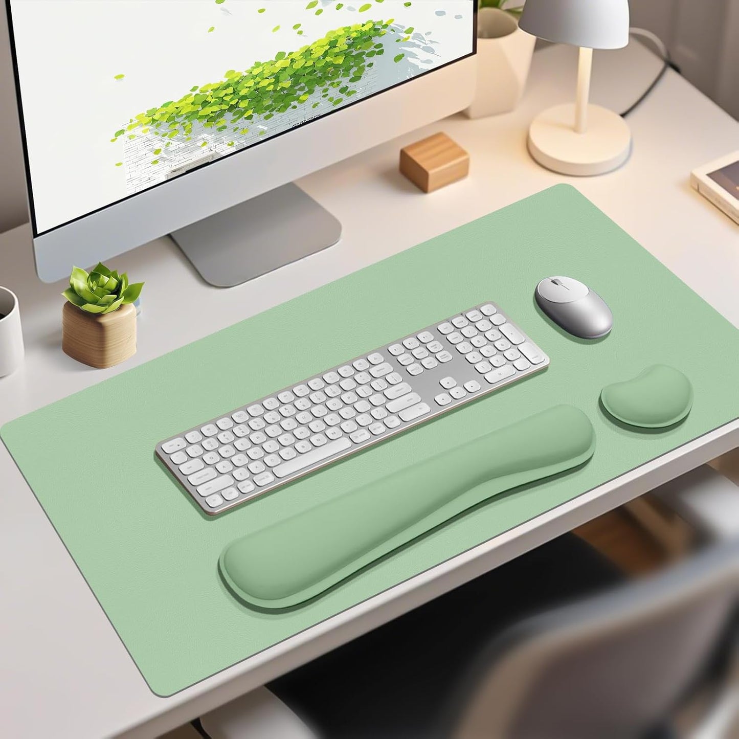Wrist Rest for Computer Keyboard and Mouse, Ergonomic Design Wrist Support Pad for Keyboard, Soft Memory Foam Desk Pads Support Hand and Arm Easy Typing Pain Relief, 2 Piece Pad, Cream Pink