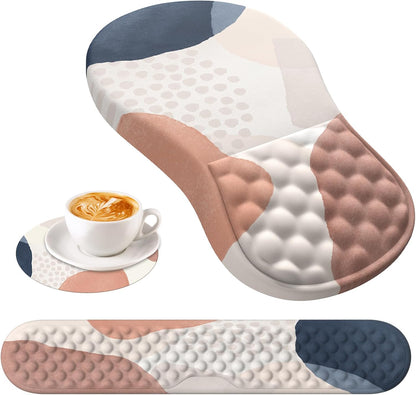 HAOCOO Keyboard Wrist Rest, Ergonomic Mouse Pad with Wrist Rest, 3 in 1 Keyboard and Mouse pad with Coaster Set, Memory Foam Wrist Support, Non-Slip PU Base for Home Office, Rose Gold Pink