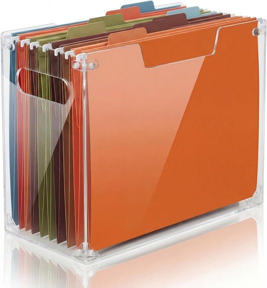 Novabright 1 Pack Acrylic File Organizer Box with Handles, Clear Hanging File Organizer for Letter Size/a4 Filing Crate Bin Holder for Desk, Office, Home, School
