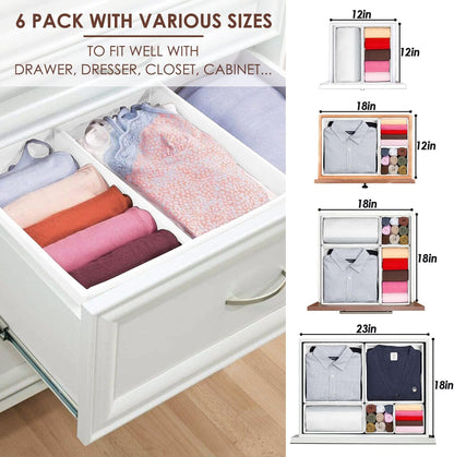 Criusia Foldable Underwear Drawer Organizer, Closet Dividers, Storage Box for Clothes, Socks (6 Bins, Gray)