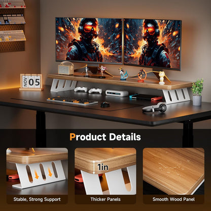 Monitor Stand Riser, 39 Inch Large Wood Monitor Stands for 2 Monitors