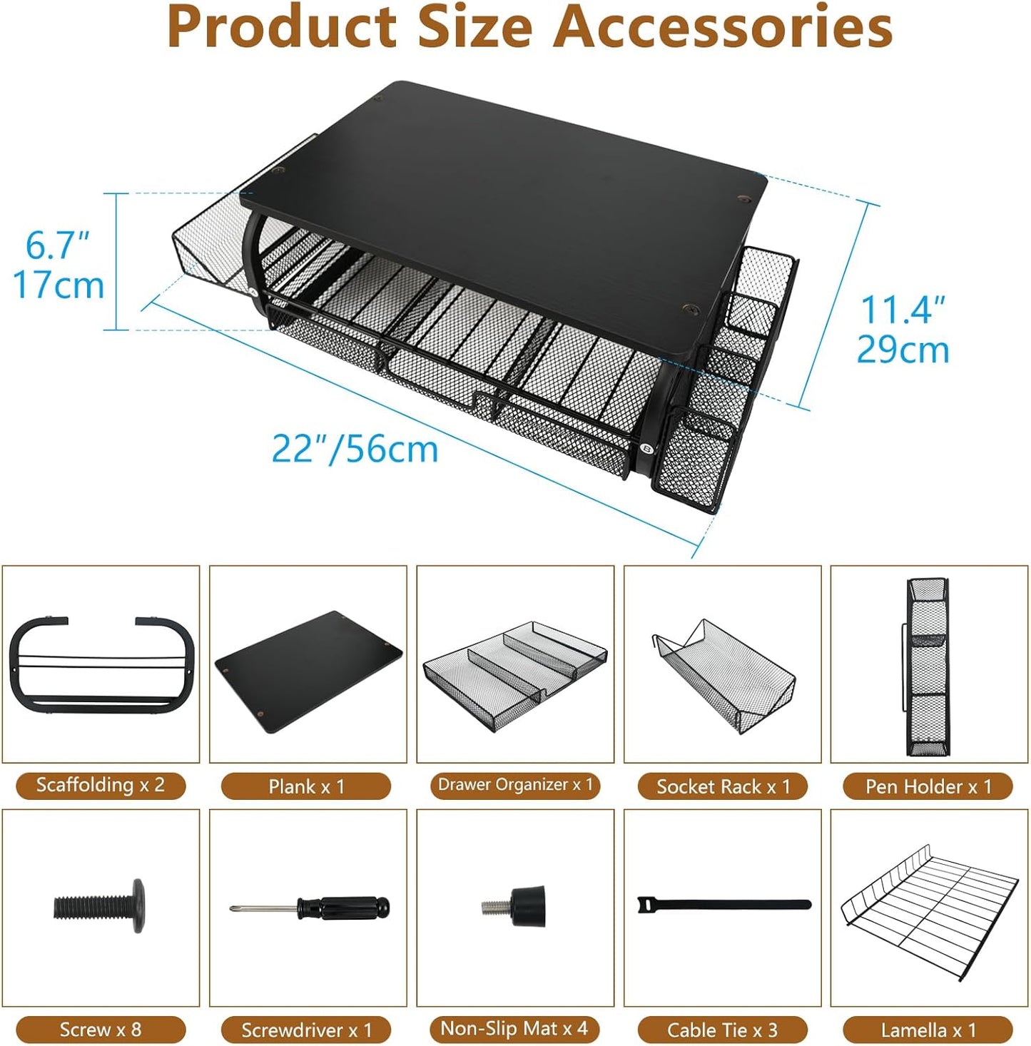 Desk Organizers and Accessories Monitor Riser, Monitor Stand with Drawer (2-Tier Drawers) with Large Side Storage Rack & Cable Management,66LBS/30KG, Office Organization, Walnut Brown