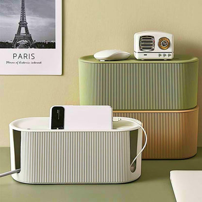 Cable Management Box,Desk Cord Organizer Box with Groove Cover,Plastic Cord Hider Box,Large Cable Box Organizer for Storaging Power Socket/TV/Computer/Router/Games Console Cable (Milk Tea)