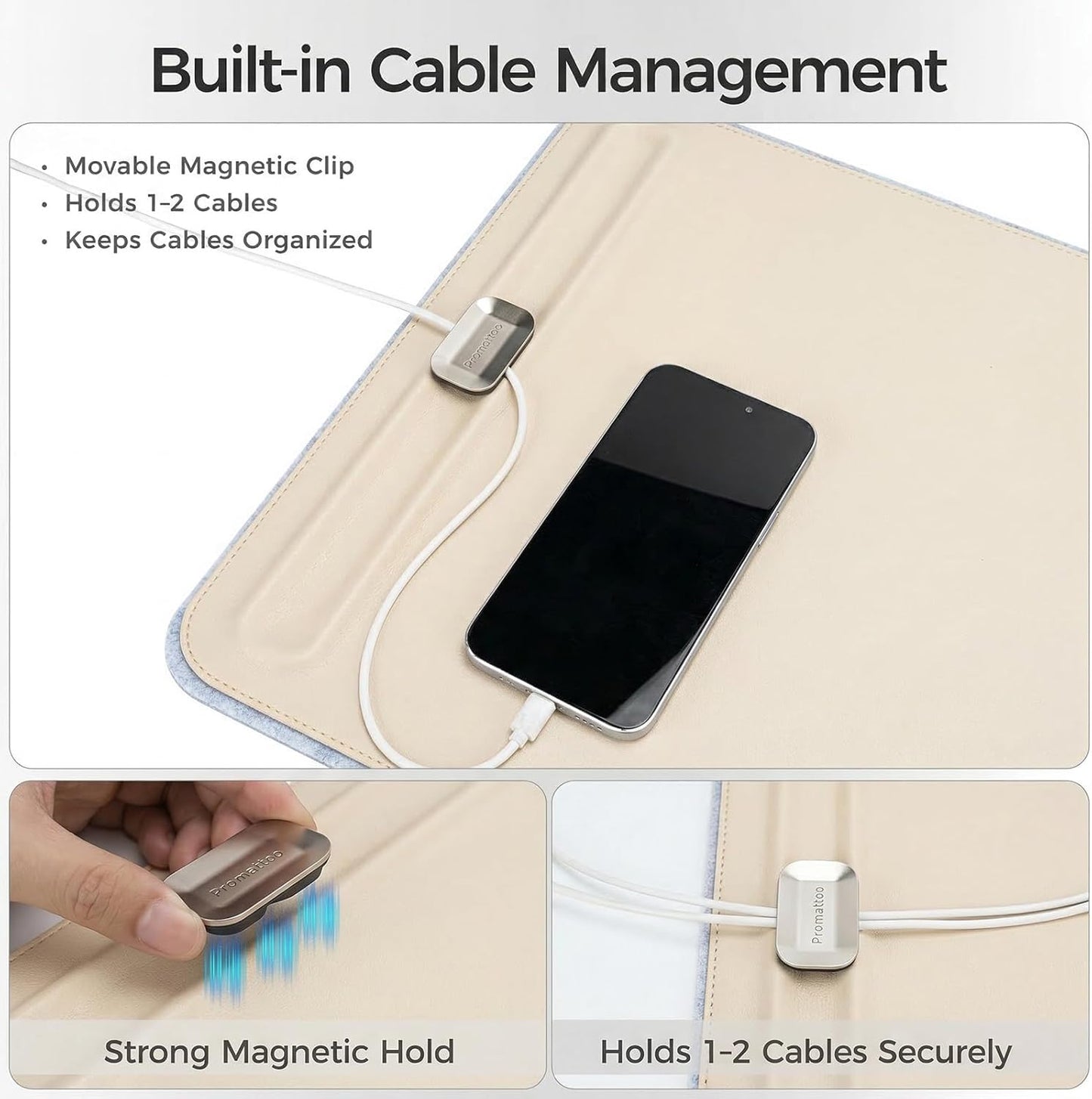 Desk Mat – Double-Sided Vegan Leather & Felt | Built-In Magnetic Cable Organizer & File Storage | Premium Workspace Pad for Office, Gaming & Creative Professionals-（Green）