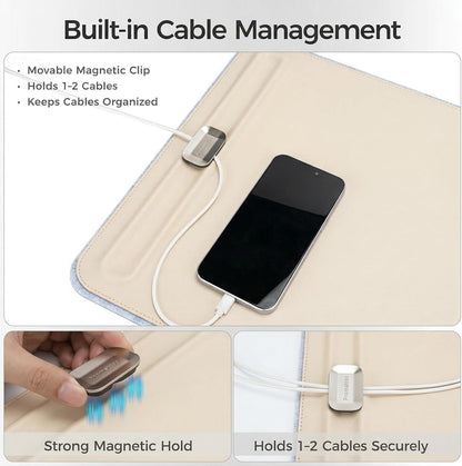 Desk Mat – Double-Sided Vegan Leather & Felt | Built-In Magnetic Cable Organizer & File Storage | Premium Workspace Pad for Office, Gaming & Creative Professionals-（Green）