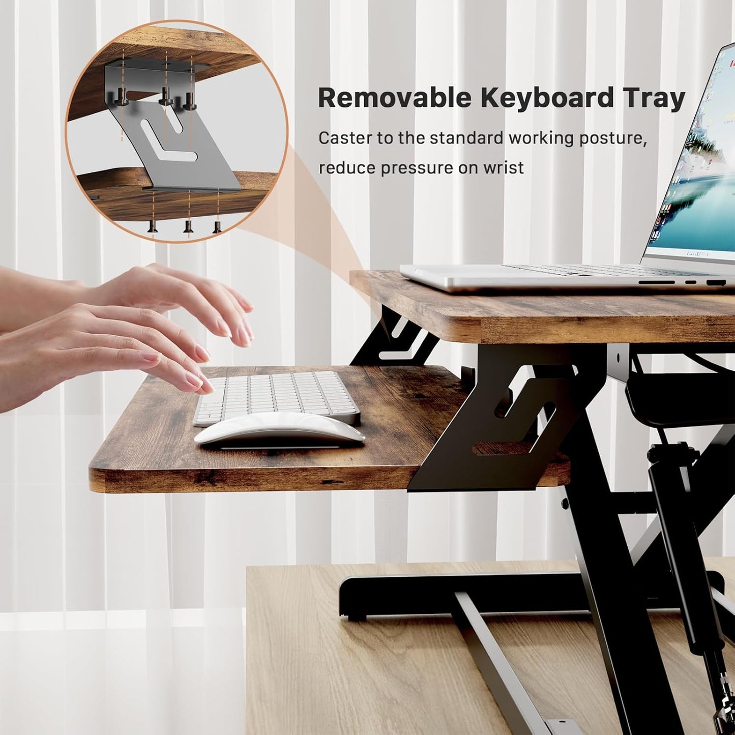 JOY worker Standing Desk Converter, 32" Wide Height Adjustable Sit Stand Up Desk Riser with Keyboard Tray, Desktop Workstation Riser for Home Office Computer Laptop, Particle Board, White