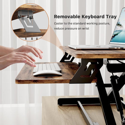 JOY worker Standing Desk Converter, 32" Wide Height Adjustable Sit Stand Up Desk Riser with Keyboard Tray, Desktop Workstation Riser for Home Office Computer Laptop, Particle Board, White