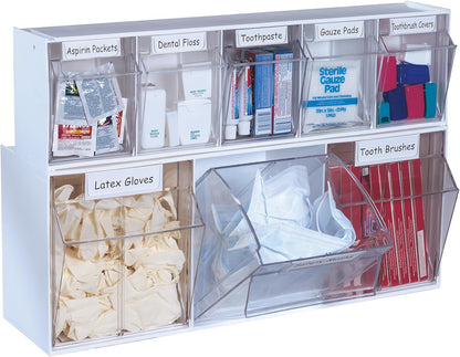 Deflecto Interlocking Tilt Bin, 9 Bin Unit, Clear and White, 23-5/8” x 3-5/16” x 2-5/8” (20903OP)