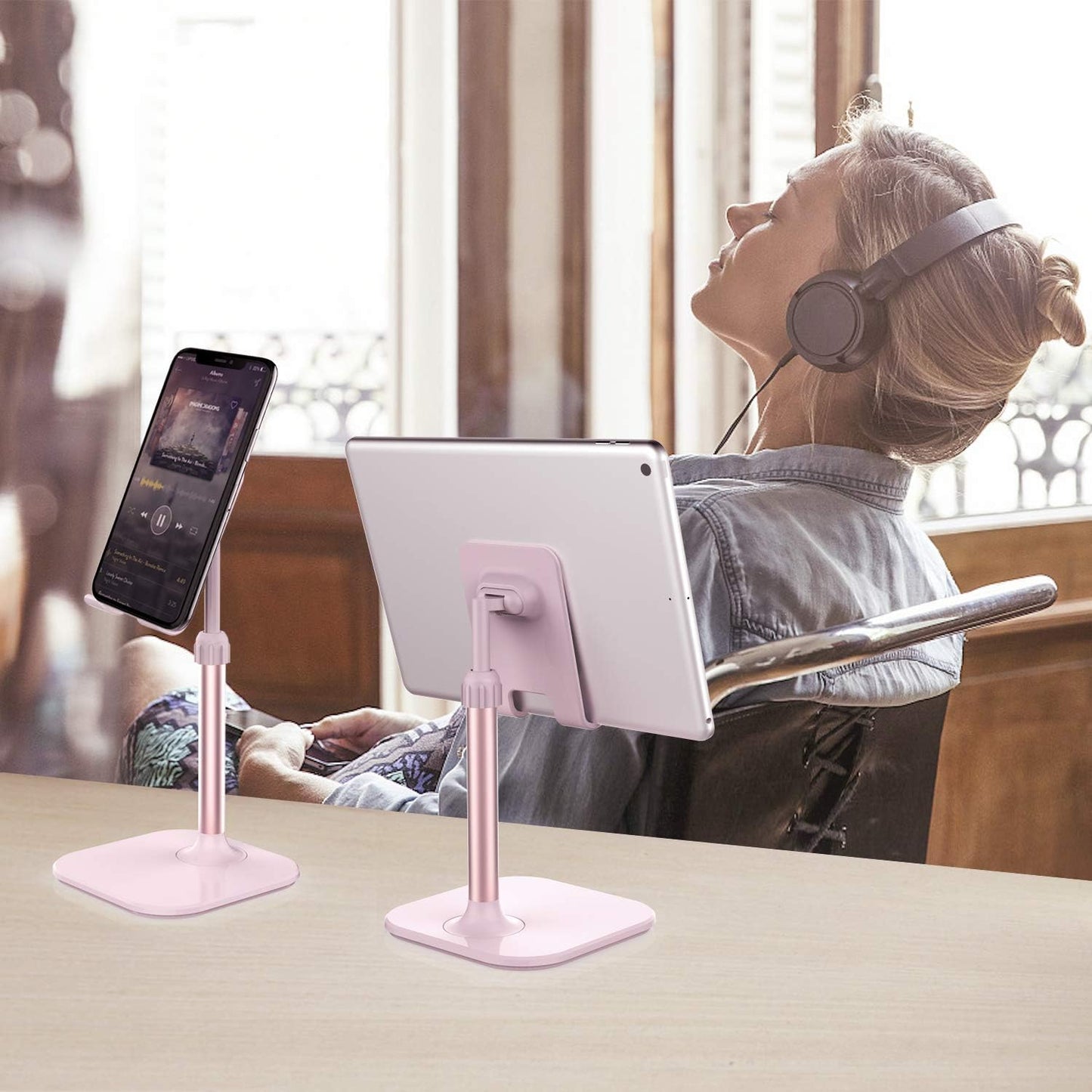 Doboli Cell Phone Stand, Phone Stand for Desk, Phone Holder Stand Compatible with iPhone and All Mobile Phones Tablet, Gifts for Adults Women Men Mom Wife, Black
