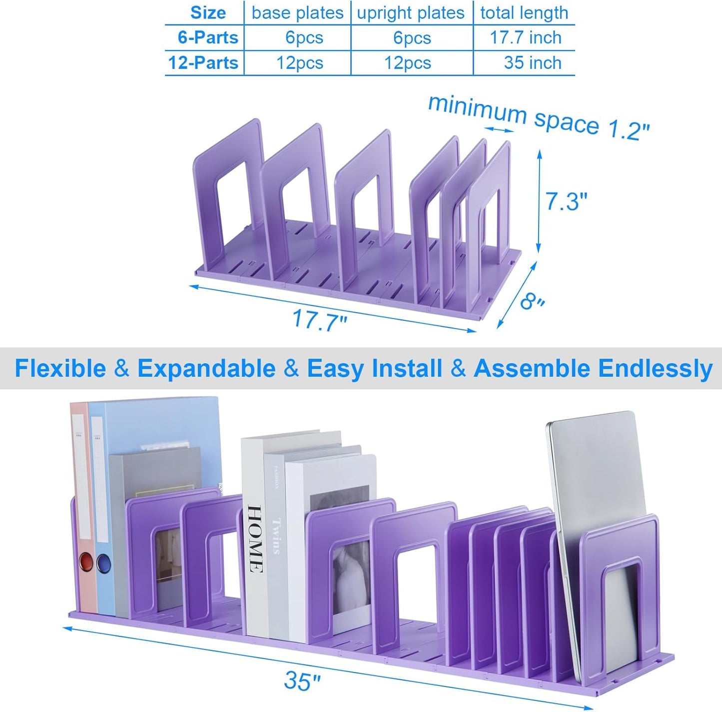 Adjustable Vertical File Sorter Sturdy Plastic Expandable Upright File Holder, Desktop Binder Organizer, School Office File Organizer Bookshelf Divider, Assemble Easily Endlessly, Black