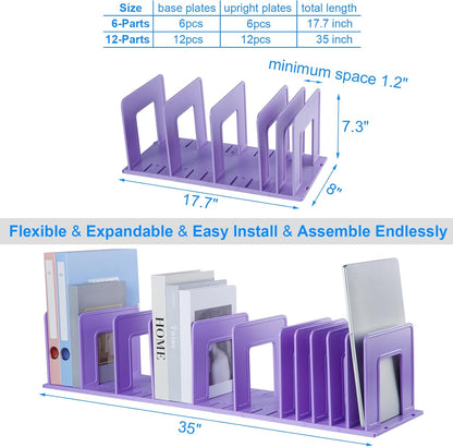Adjustable Vertical File Sorter Sturdy Plastic Expandable Upright File Holder, Desktop Binder Organizer, School Office File Organizer Bookshelf Divider, Assemble Easily Endlessly, Black