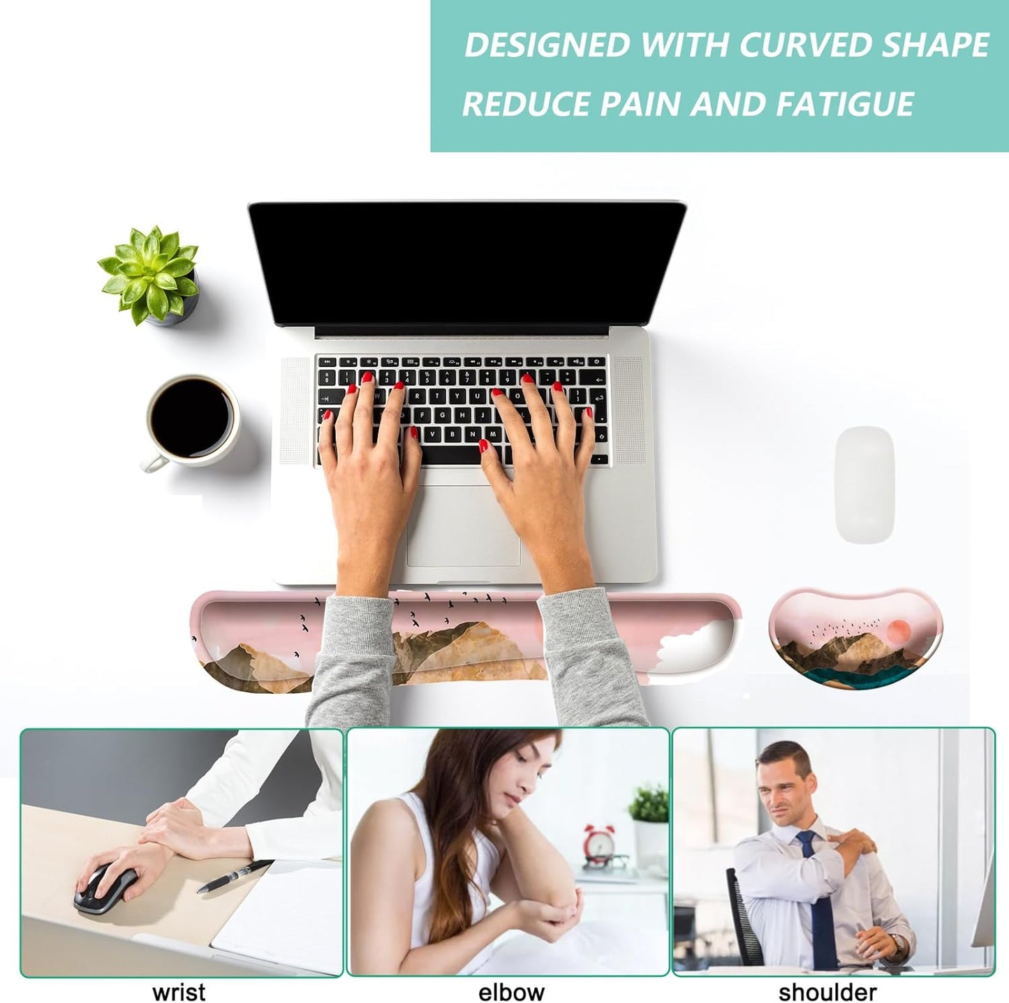 Keyboard Wrist Rest Mouse Wrist Support Set, Memory Foam Wrist Rest Pad for Computer Laptop Keyboard Mouse, Ergonomic Wrist Cushion Support for Typing Pain Relief, Gaming Home Office, Purple
