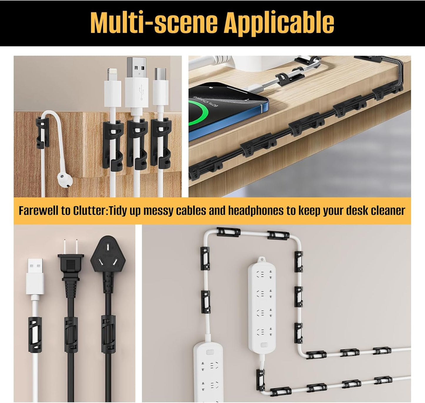 50 Pcs Self Adhesive Cable Clips,Upgraded Cable Management with Screw Hole,Strong Cord Organizer for Under Desk,Car,TV PC,Christmas Light Indoor/Outdoor-S