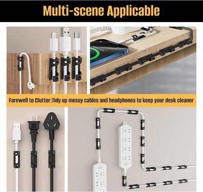 50 Pcs Self Adhesive Cable Clips,Upgraded Cable Management with Screw Hole,Strong Cord Organizer for Under Desk,Car,TV PC,Christmas Light Indoor/Outdoor-S