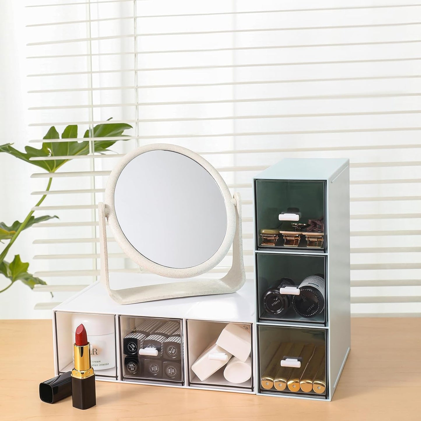 MILULUGO Plastic 3 Drawer Organizer for Cosmetic Storage, Desk Organizer, Makeup Organizer for nail polish, Lipstick, Brushes, Jewelry, Skincare, Bathroom Organization Boxes - White