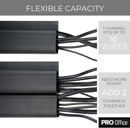 Cable Management ProOffice 96in J Channel Cable Raceways - 6X 16in Black No Screw/No Drill Computer Cord Organizer - Cable Channels for Wire Management Under Desk with Adhesive