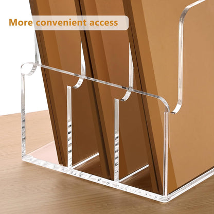 SANRUI Acrylic File Organizer, Clear Magazine File Holder Desk Organizer for Office Organization and Storage with 5 Vertical Compartments, Desktop Bookshelf for Home Office Organization