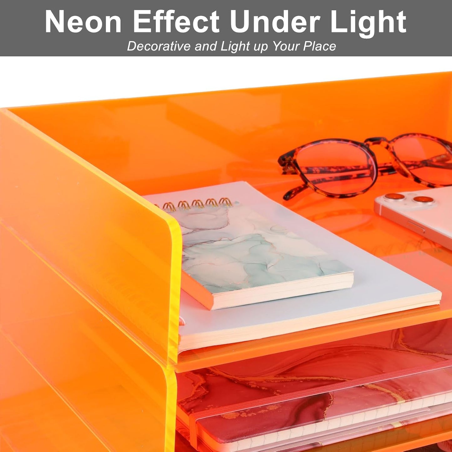 Gelite Acrylic File Organizer for Desk 4 Tiered Stackable Letter Tray Office Paper Storage Desktop Document Sorter, Neon Pink