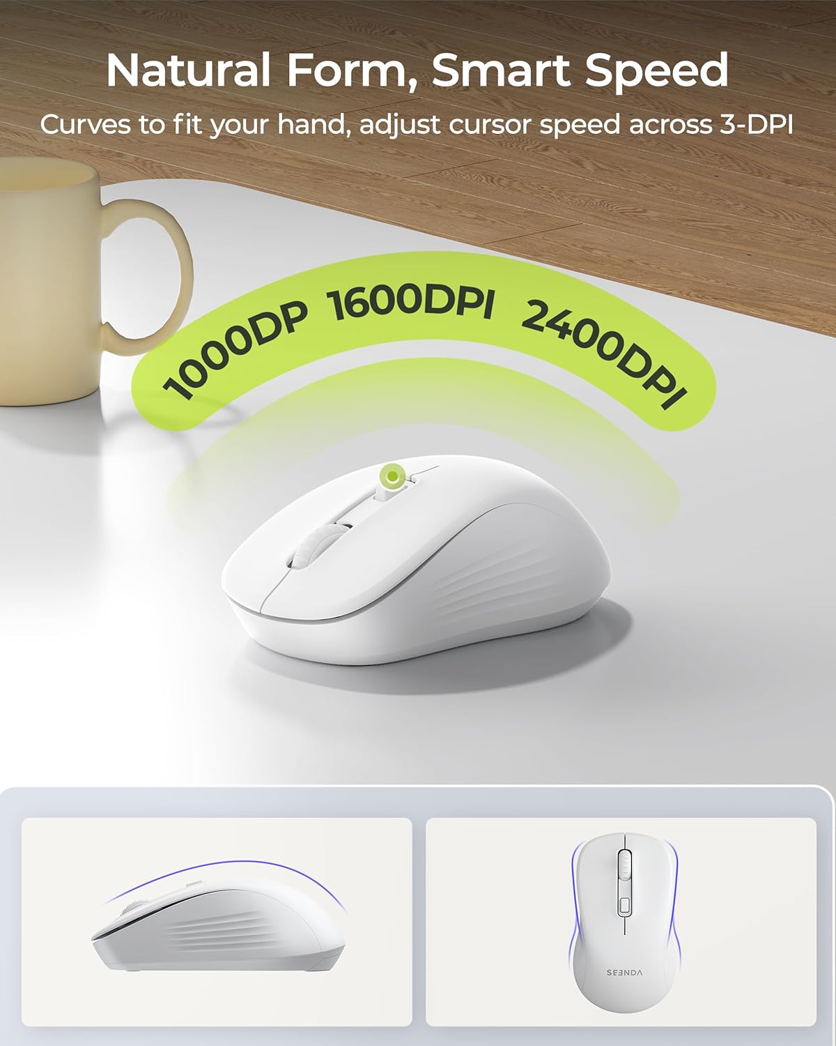 seenda Wireless Bluetooth Keyboard and Mouse Combo, COE200 Ergonomic Wireless Keyboard Mouse with Wrist Rest, Multi-Device Connection, Full-Size, Compatible for Computer/Laptop/Mac/MacBook, Black